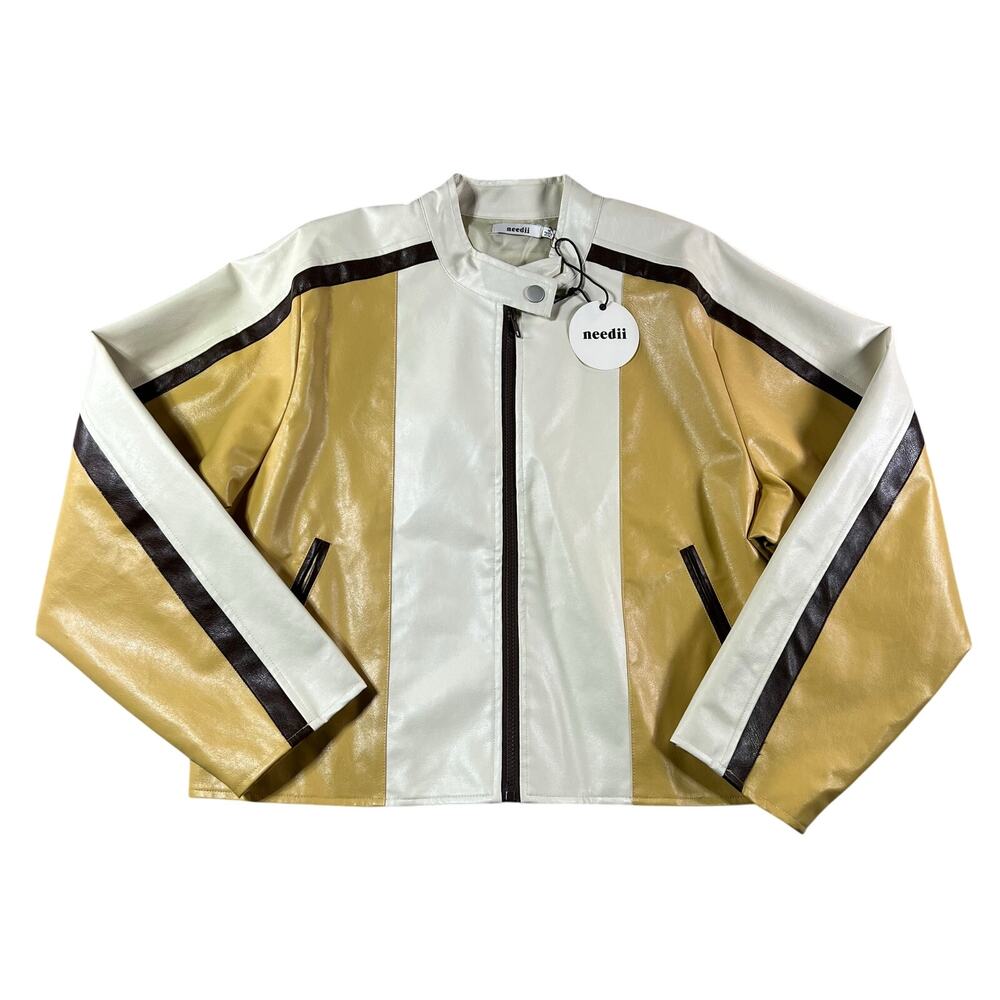 NWT Moto Bike Racing Vibes Leather Women's Medium Retro Jacket y2k Core Racer